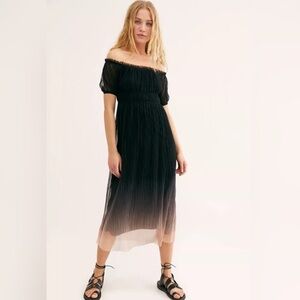Free People Black and Pink Piper Ombre Mesh midi Mini Dress